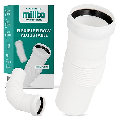 Millto™ Manguera de desagüe flexible de 50 mm en ángulo, memoria de forma, pieza de conexión de desagüe ajustable, sistema de drenaje, tubo de plástico polipropileno