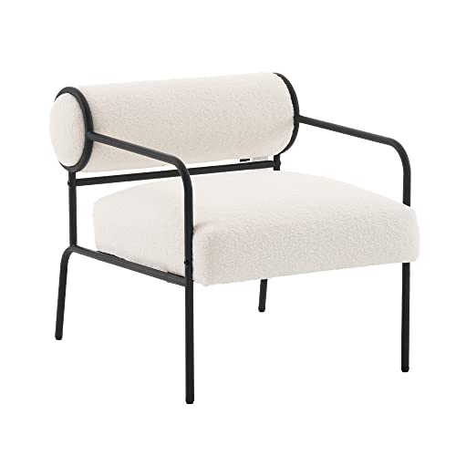 Mingone Sillón de salón pequeño sofá de lana de cordero de diseño moderno con reposabrazos para salón, dormitorio, color blanco