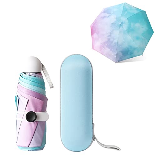 Mini Paraguas Compacto, Resistente al Viento, Paraguas de Viaje Plegable, 8 Costillas, con Estuche de Cápsula, Protección UV Impermeable, Arco iris