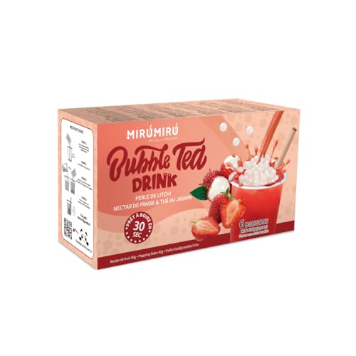 MiruMiru - Bubble Tea Kits - Perla de Litchi & Nectar de Fresa y Té de Jazmín (6 bebidas, pajitas incluidas) - Té de burbujas