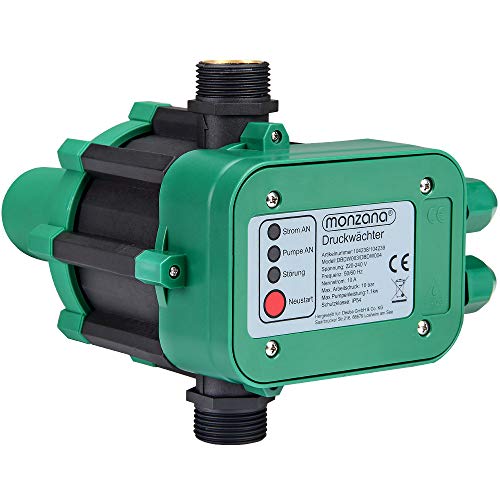 Monzana Interruptor de presión de agua automático, Polipropileno, 10 Bar 23,5 x 17 x 17 cm Presostato para riego de jardín, Verde.