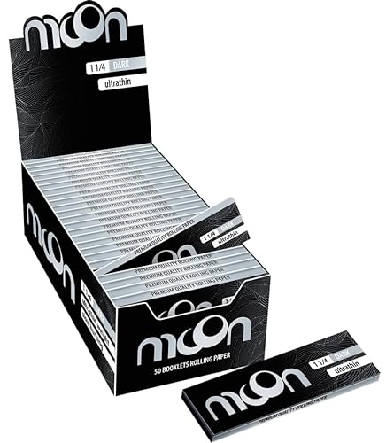 MOON 1 1/4 Dark 78 mm - Papel de Fumar - Librillos de Papel de Fumar - Papel de Liar Cigarrillos - Papel Medium - Ultrafino 14 g/m² (Estuche 50 Libritos)
