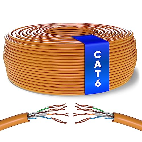 Mr. Tronic Granel Cable Ethernet Cat 6 De 50m, Bulk Cable de Red LAN para Internet Rápida & Fiable - AWG24 Cat6 Cable a Granel, 1 Gbps Internet Cable 250 MHz UTP CCA (50 Metros, Naranja)