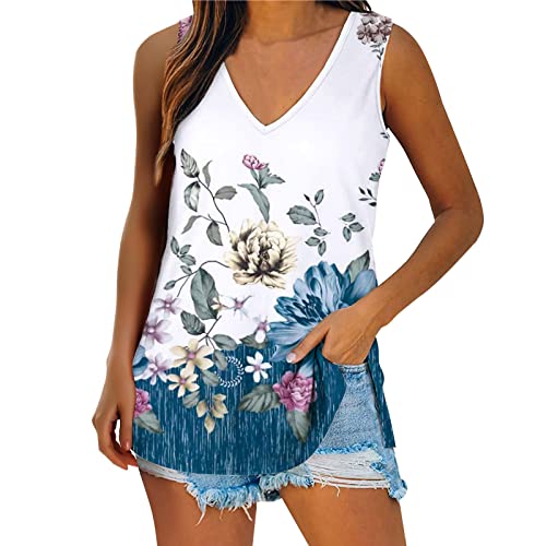 Mujeres Casual Gradiente Floral Impreso V - Cuello Chaleco Sin Mangas T - Camisa Top - Camisola Mujer Camiseta Sin Dormir Mujeres Moda Sin Dormir Entrenamiento Tops Blusa Tank Tops Sin Dormoir