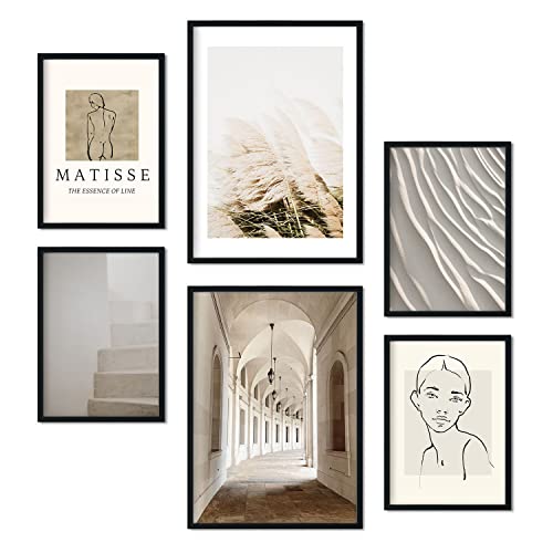 Nacnic - 6 Láminas Fotografía Dibujo Matisse - Cuadros Decorativos Ilustración Arte Lineal - Pósters para enmarcar Salón Comedor - A3 y A4 - Sin Marco