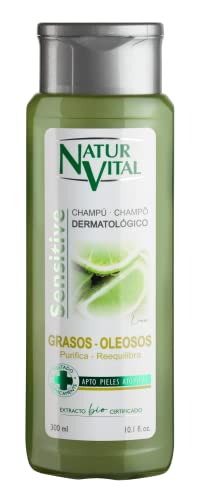 NaturVital - Champú Sensitive, Sin Parabenos ni Siliconas, Champú Natural para Pelo Graso, Dermatológico para Piel Atópica y Cuero Cabelludo Sensible, 300ml
