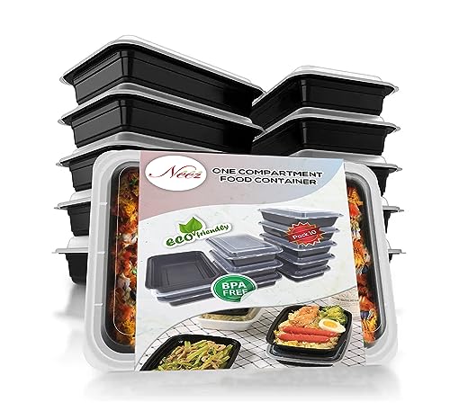 Neez Meal Prep Containers - 1 Compartimentos Set de 10 Tapers Para Comida Hermetico Plastico Con Tapa Para Batch Cooking - Apilable, Reutilizables Microondas - Libre BPA