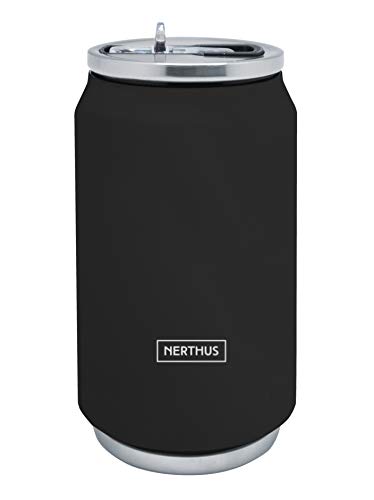 Nerthus FIH 787 Lata Isotérmica Doble Pared color Negro 330ml, Acero Inoxidable, junta Silicona, Libre de BPA, 18/8, 330 ML