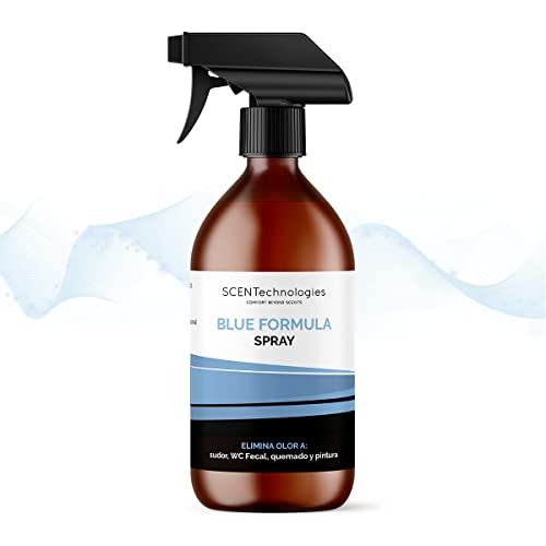 Neutralizador líquido de Olores Multiusos Spray - Fórmula Blue - Ideal para eliminar olores del baño, WC fecal, calzado, sudor, humo, disolvente, pintura. - Aroma Talco - 250 ml - SCENTECHNOLOGIES