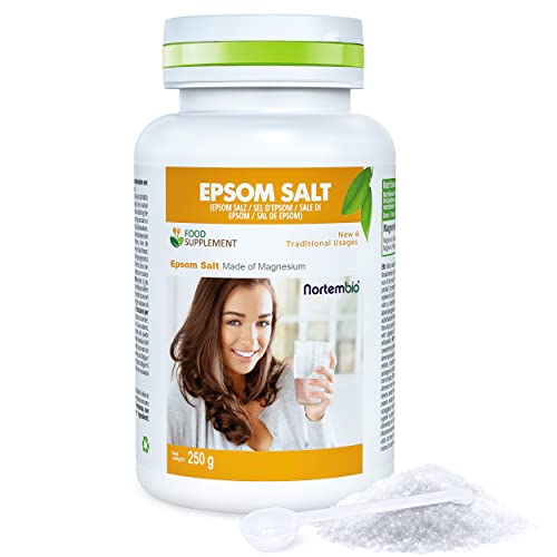 Nortembio Sal de Epsom Alimentaria 250 g. Sulfato de Magnesio para Tomar. Sal de Higuera. Sal Inglesa para Limpieza de Hígado. Cacito Dosificador Incluido.