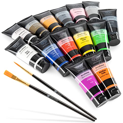 OfficeTree Acrilicos para Pintar 14 Tubos de 100 ml - Base de Agua - Kit Pintura Acrilica - Secado Rápido