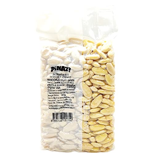 Oltresole - 1kg Raw Pelate Almond - Suitable as snacks and preparation of cakes, dried dried dried fruit in vacuum packaging