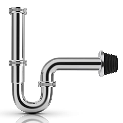 Omasi Sifón universal de acero inoxidable para fregadero, sifón de lavabo, trampa de drenaje de 31,75 mm (1 ¼ pulgadas) x 32 mm, desagüe de ajuste perfecto, sifón para lavabo
