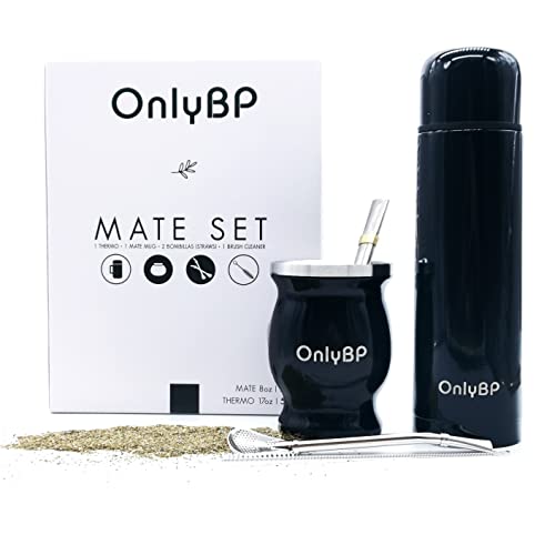 OnlyBP® Mate Argentino Kit Yerba - Incluye 2 Bombillas, Termo, Cepillo de Limpieza y Vaso de Acero Inoxidable