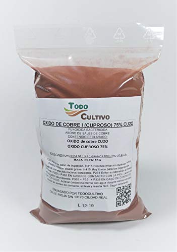 Oxido de cobre (I) u oxido cuproso 75%. Envase 1 Kilo. Utilizado como pigmento, o agente anti-incrustaciones de pinturas en vehiculos marinas.