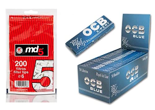 Pack papel de fumar ocb x-pert blue 70mm + 5000 filtros md5 6mm. Caja de papel ocb blue con 5000 filtros finos. Pack ahorro papel ocb corto + 5000 filtros