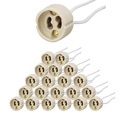 PACK Portalámparas casquillos GU10 para bombillas halogenas hasta 100W y bombilla led, zócalo de cerámica con cable de silicona 150mm de alta resistencia. Socket Lamp Holder Silicon Wire (20)