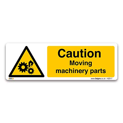 Paquete de 2 piezas de maquinaria móvil Caution Moving machinery, 200 x 66 mm, pegatinas autoadhesivas de vinilo, advertencia de evaluación de riesgos