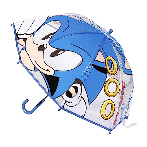 Paraguas de Burbuja - Estampado de Sonic con Anillos - Color Azul - Apertura Manual - Elaborado en 100% POE con Estructura de Fibra de Vidrio - Producto Original