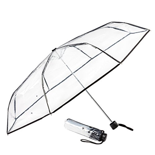 Paraguas de cúpula de transparente, compacto y plegable para fácil viaje, resistente al viento y ligero marco, diseño de alta calidad para hombres y mujeres, y negro