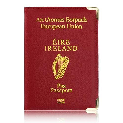 Patrón de Litchi Unión Europea Irlanda Pasaporte de Cuero Pasaporte Titular de Las Mujeres con ángulo de Cobre (Color : Claret, Size : 9.8 * 14.2cm)