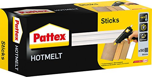 Pattex Hotmelt Sticks para rellenar, barras de pegamento para la pistola de pegamento caliente con una transparencia extremadamente alta, 50 barras, para manualidades, decoración y reparaciones