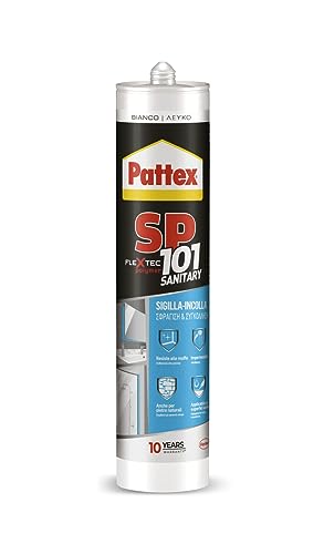 Pattex Sellador de polímero SP101 sanitario, sellado y pegamento, para baños y sanitarios, se adhiere a superficies húmedas, resistente a los rayos UV e impermeable, sellador blanco, cartucho de 280