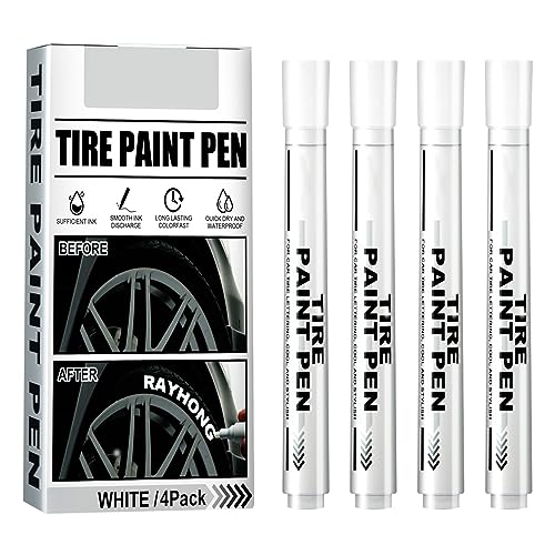 PAYFULLY 4 rotuladores de pintura para neumáticos de coche, color blanco, resistente al agua, rotulador permanente para neumáticos, para coche, moto, bicicleta, neumático