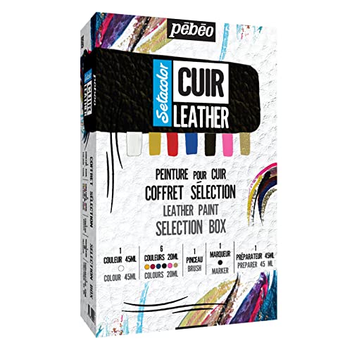 PEBEO - Kit Setacolor Cuero - Pintura acrílica y rotulador para cuero y polipiel - Personalización de bolso, zapato, zapatilla - Resistente a arañazos, arrugas y abrasión - Set completo