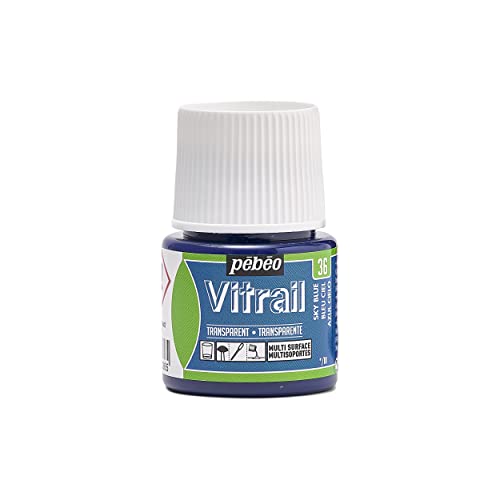 Pebeo Vitrail Vidriera (Cristal, Efecto Pintura para Telas claras (45 ml), Color Azul Cielo, Color Azul Cielo