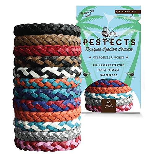 Pestects Pulsera Repelente de Mosquitos para garrapatas y Mosquitos, Repelente de Insectos de citronela Natural, 12 Unidades