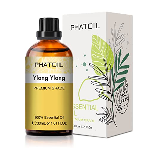 PHATOIL Aceite Esencial de Ylang Ylang 30 ml, Aceites Esenciales 100% Naturales Puros para Humidificador Difusor, Aceite Esenciale de Aromaterapia de Grado Terapéutico para Jabón, SPA, Masaje