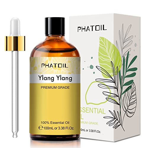 PHATOIL Aceites Esenciale de Ylang Ylang 100 ml, 100% Naturales Puros, Aceite Esencial de Aromaterapia de Grado Terapéutico, Aceite Esenciales para Humidificador, Difusor, Regalos Perfectos