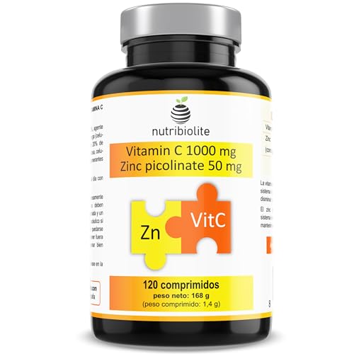 Picolinato de Zinc 50 mg + Vitamina C 1000 mg - Fortalecen el Sistema Inmunológico y Reducen Fatiga – Zinc de alta absorción - Apto para veganos 120 comprimidos (4 meses) - Hecho en España