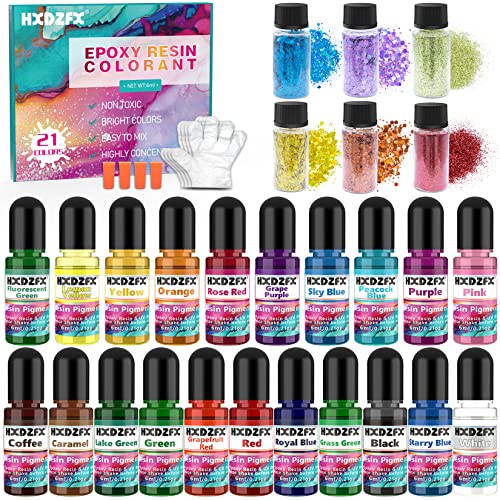Pigmentos para Resina Epoxi - 21 Colores Colorante Epoxi Líquida Transparente, 6 Colores Purpurina para Resina, para La Fabricación de Joyas de Resina y Artesanías de Resina DIY (6 ml cada uno)
