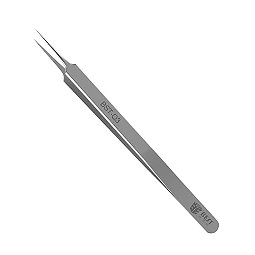 Pinzas de precisión larga de acero inoxidable, pinzas curvadas de punta fina ultrafinas, pinzas profesionales de reparación de acero inoxidable anti magnético (Q3 Silver)