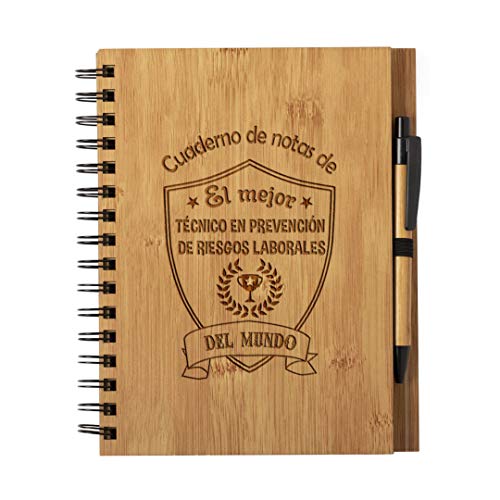 Planetacase Cuaderno de Notas el Mejor tecnico en prevencion de riesgos laborales del Mundo - Libreta de Madera Natural con Boligrafo Regalo Original Tamaño A5