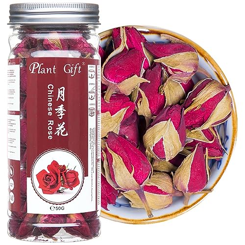 Plant Gift Natural Dried Chinese Rose Buds, 50G/1.76oz 月季花 Brotes de rosa chinos secos naturales, （Rosa chinesis jacq.） Flor de capullo de rosa, té de hoja suelta de hierbas