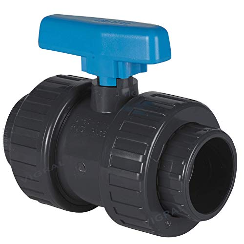 Plimat Válvula de bola de PVC con 2 manguitos adhesivos/atornillado 16 bar – gris/azul (50 mm)