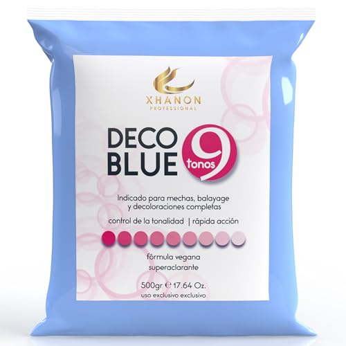 Polvo Decolorante Profesional Azul 9 tonos de aclarado | Fórmula Vegana | Superaclarante | Decolorante de pelo | Dust Free | 500gr Xhanon Professional (Bolsa)