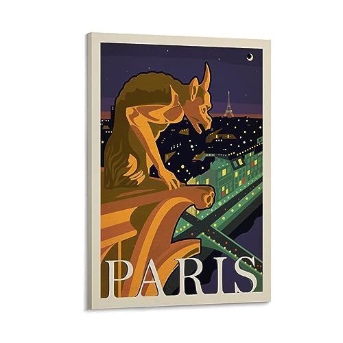 Póster retro de viaje por el mundo, diseño de gárgola de Francia y París, impresiones artísticas para colgar en la pared, decoración de fotos para el hogar, pósteres de 30 x 45 cm