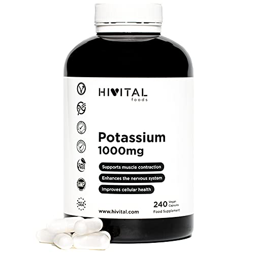 Potasio puro 1000 mg procedente de Citrato de Potasio. 240 cápsulas veganas para más de 2 meses de tratamiento. Ayuda al sistema muscular y nervioso, y mejora la salud y nutrición celular
