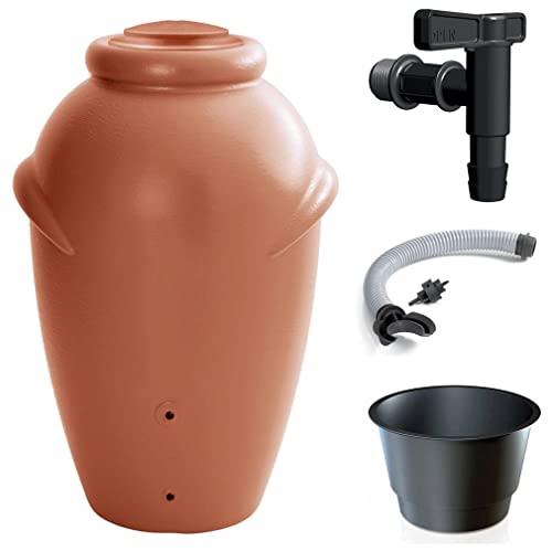 Prime Garden® Aqua-Can - Depósito de Agua de Lluvia con Grifo y conexión - Tanque Barril ánfora (210L, Terracota)