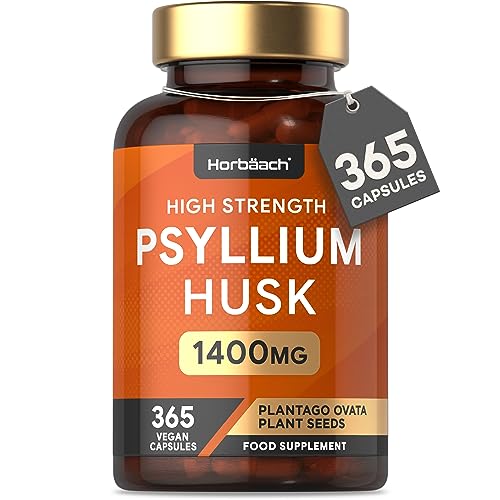 Psyllium Husk 1400 mg | Cápsulas de cáscara de psyllium | Suplemento de fibra | 365 Cápsulas Veganas | Prebiótico Natural | por Horbaach