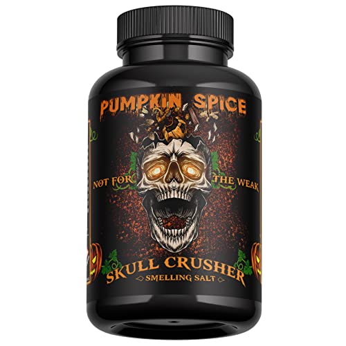 Pumpkin Spice Smelling Salt 100ml Skull Crusher®, Amonia inhalante, enfoque y energía mejorados durante los entrenamientos y competiciones, sal rápida, Experimente el impulso de otoño definitivo con