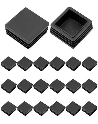 QWORK® - Tapones rectangulares de plástico para tuberías, Patas de Silla, 20 Piezas, 40 x 40 mm, Color Negro