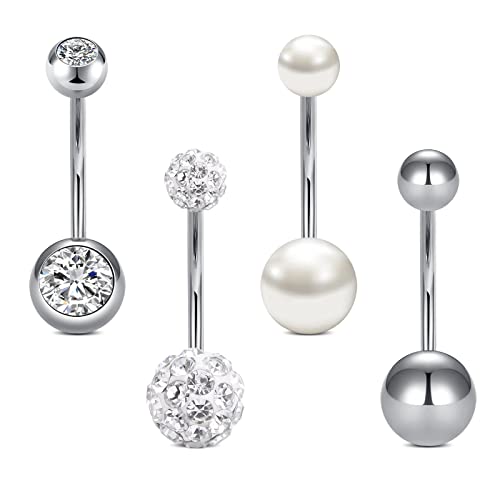 Rajnard Piercing Ombligo 14G 14mm Piercing de Ombligo Acero quirúrgico CZ Bead Diamond Piercing Joyería para Mujeres Hombres