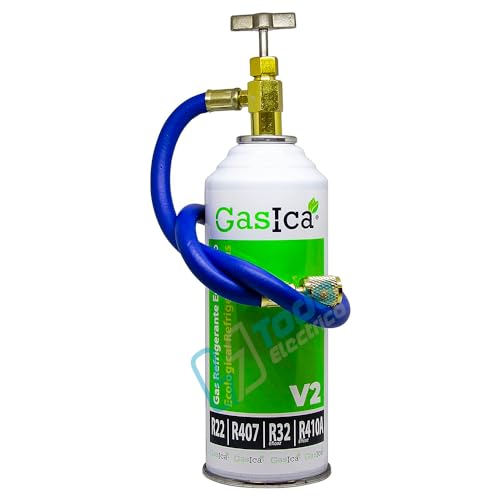 Ralertreik Pack GASICA V2 Gas Refrigerante Orgánico Ecológico sustituto del R22, R407, R32, R410A Y R290 más Manguera con Llave para Recarga Split Aire Acondicionado