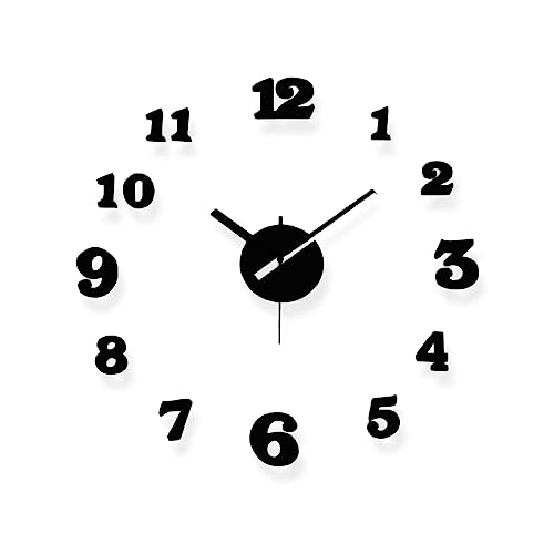 Reloj de Pared Grande sin Marco - Reloj Decorativo con Piezas Autoadhesivas Color Negro - Goma EVA - 12 Numeros - Movimiento Silencioso - Hogar u Oficina - Diámetro Recomendable 60 cm - Aktual
