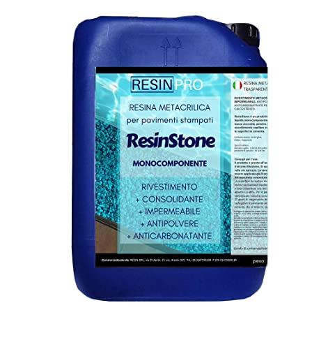 RESIN PRO - Resina metacrílica monocomponente ResinStone - Revestimiento para suelos de hormigón impreso, consolidante, impermeable, a prueba de polvo, transitable - 10 L: 200m2.